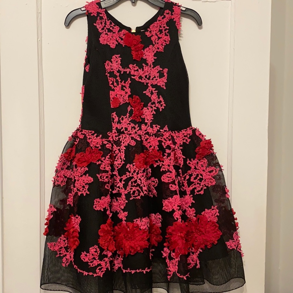 ZOE LTD Girls Mesh Embroidered Flower Dress Sz 12